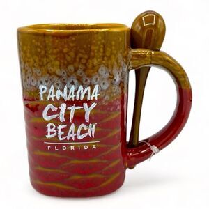 Panama City Beach Florida Drip Glaze Spoon Rest Handle Souvenir Coffee Mug